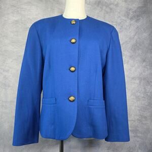Vtg Pendleton Blazer Womens 10 Blue Wool Gold Crest Button USA Made Career Coat